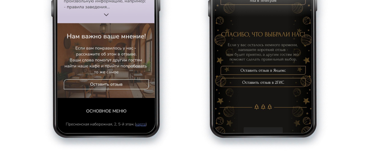 Пример текстовых блоков в меню с шаблоном SV2 и Новогодним шаблоном меню NY1